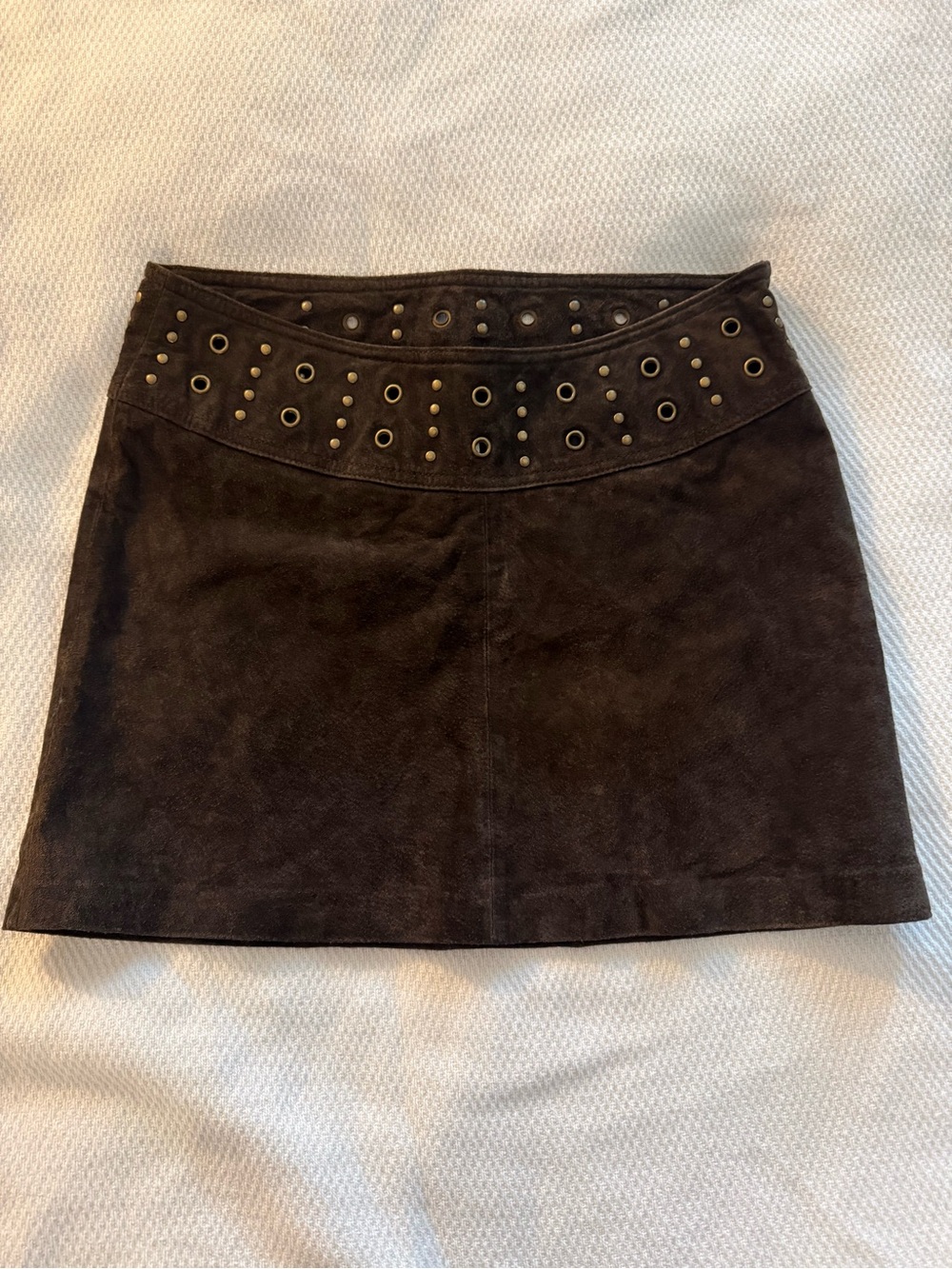 Vintage BB Dakota Dark Brown 100% Suede Eyelet Mini Skirt
